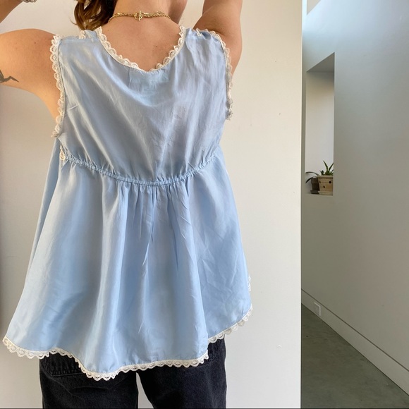 Blue Feather & Bone Silk Blouse - Size S (EUC) - Picture 4 of 5